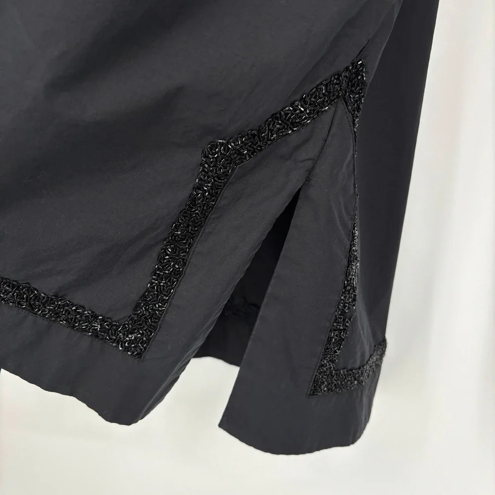 Tory Burch Cotton Tunic‎ Blue Black Embroidered Beaded Boho Top Size 6